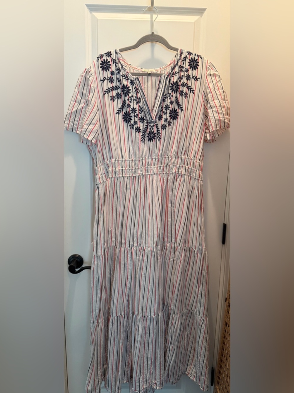 Kate and Sam XXL
Striped Embroidered Midi Dress in White with Navy Details Nwot